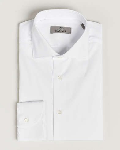 Herre | Businesskjorter | Canali | Slim Fit Cotton/Stretch Shirt White