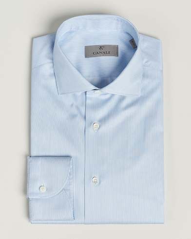 Herre | Canali | Canali | Slim Fit Striped Cotton Shirt Light Blue