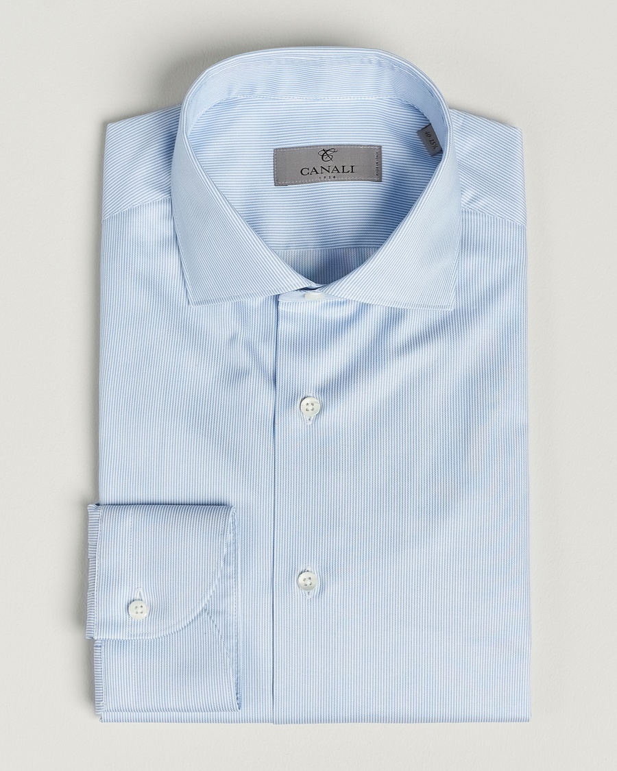  Slim Fit Striped Cotton Shirt Light Blue