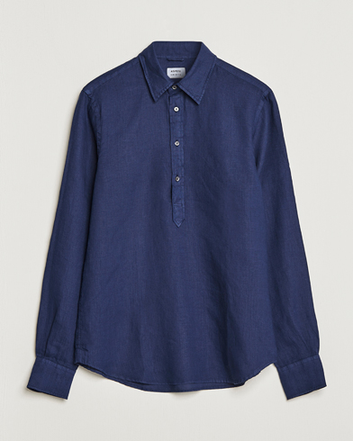 Herre |  | Aspesi | Linen Popover Shirt Dark Blue