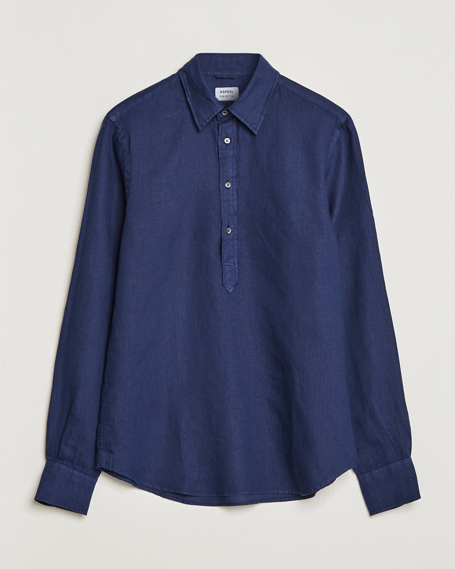  Linen Popover Shirt Dark Blue