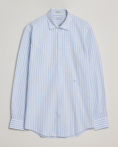 Herre |  | Massimo Alba | Genova Striped Seersucker Shirt Light Blue