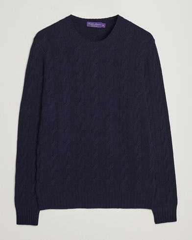 Herre | Strikkede gensere | Ralph Lauren Purple Label | Cashmere Cable Crew Neck Sweater Chairman Navy