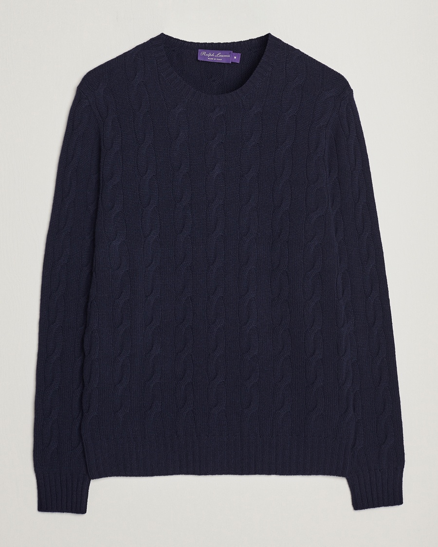 Herre | Ralph Lauren Purple Label | Ralph Lauren Purple Label | Cashmere Cable Crew Neck Sweater Chairman Navy