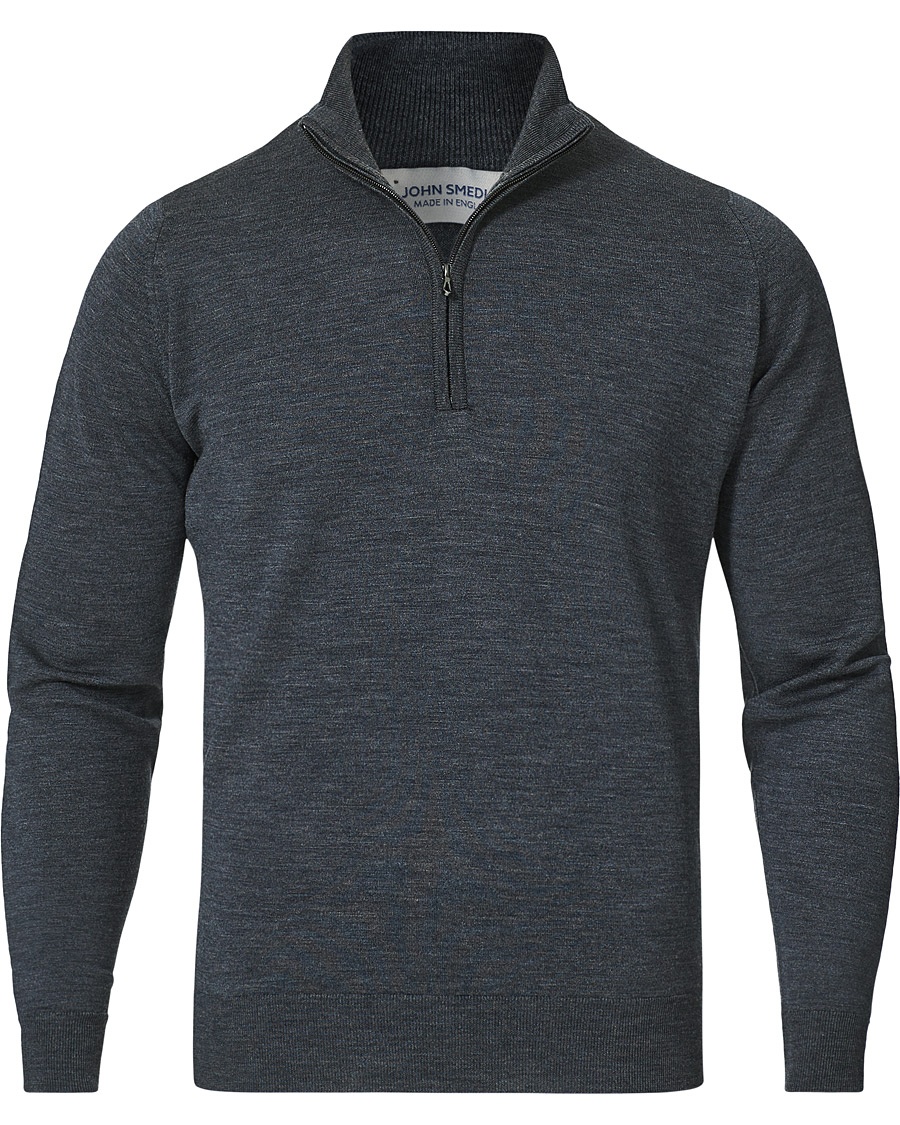 John Smedley Barrow Extra Fine Merino Half Zip Charcoal – Grå