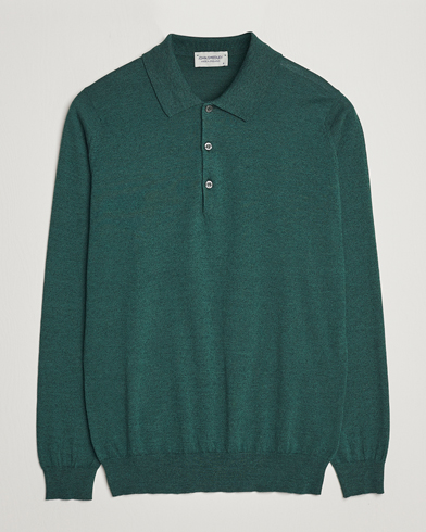 Herre |  | John Smedley | Belper Wool/Cotton Polo Pullover Bottle Green