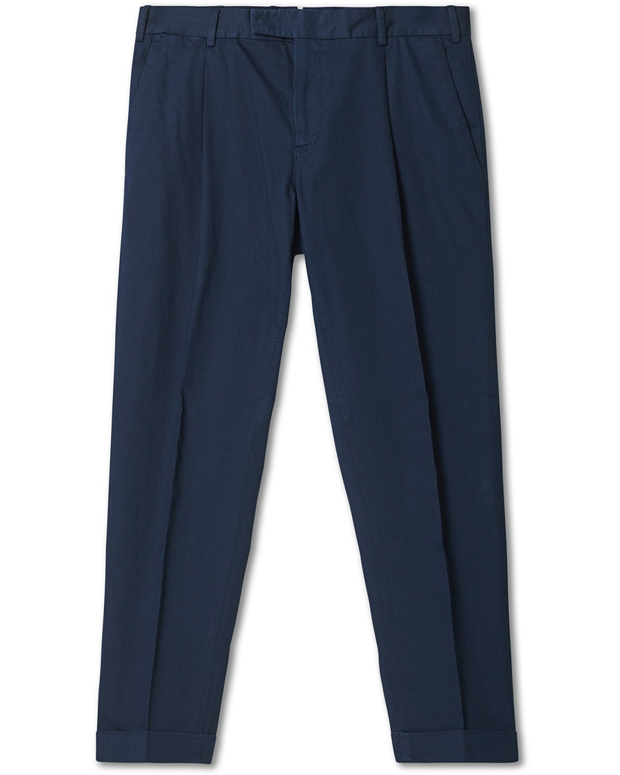 PT01 Slim Fit Comfort Linen Trousers Dark Blue PT01 Slim Fit Comfort Linen Trousers Dark Blue