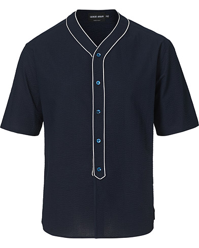 Giorgio Armani Short Sleeve Seersucker Guru Shirt Navy