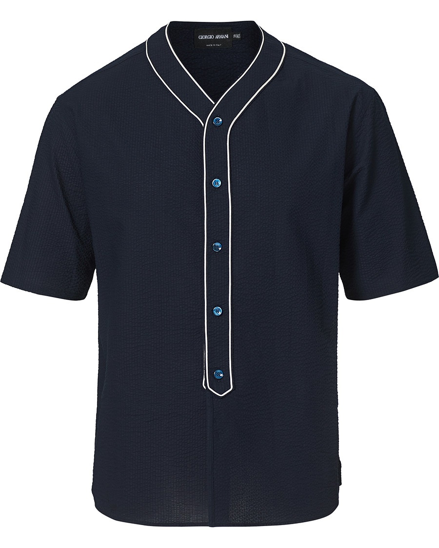 Giorgio Armani Short Sleeve Seersucker Guru Shirt Navy Giorgio Armani Short Sleeve Seersucker Guru Shirt Navy