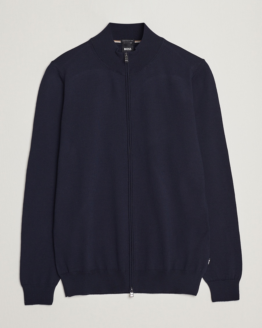 BOSS BLACK Balonso Full-Zip Sweater Dark Blue – Blå