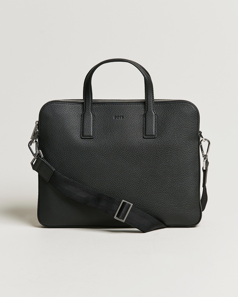 BOSS BLACK Crosstown Slim Computer Leather Bag Black – Svart