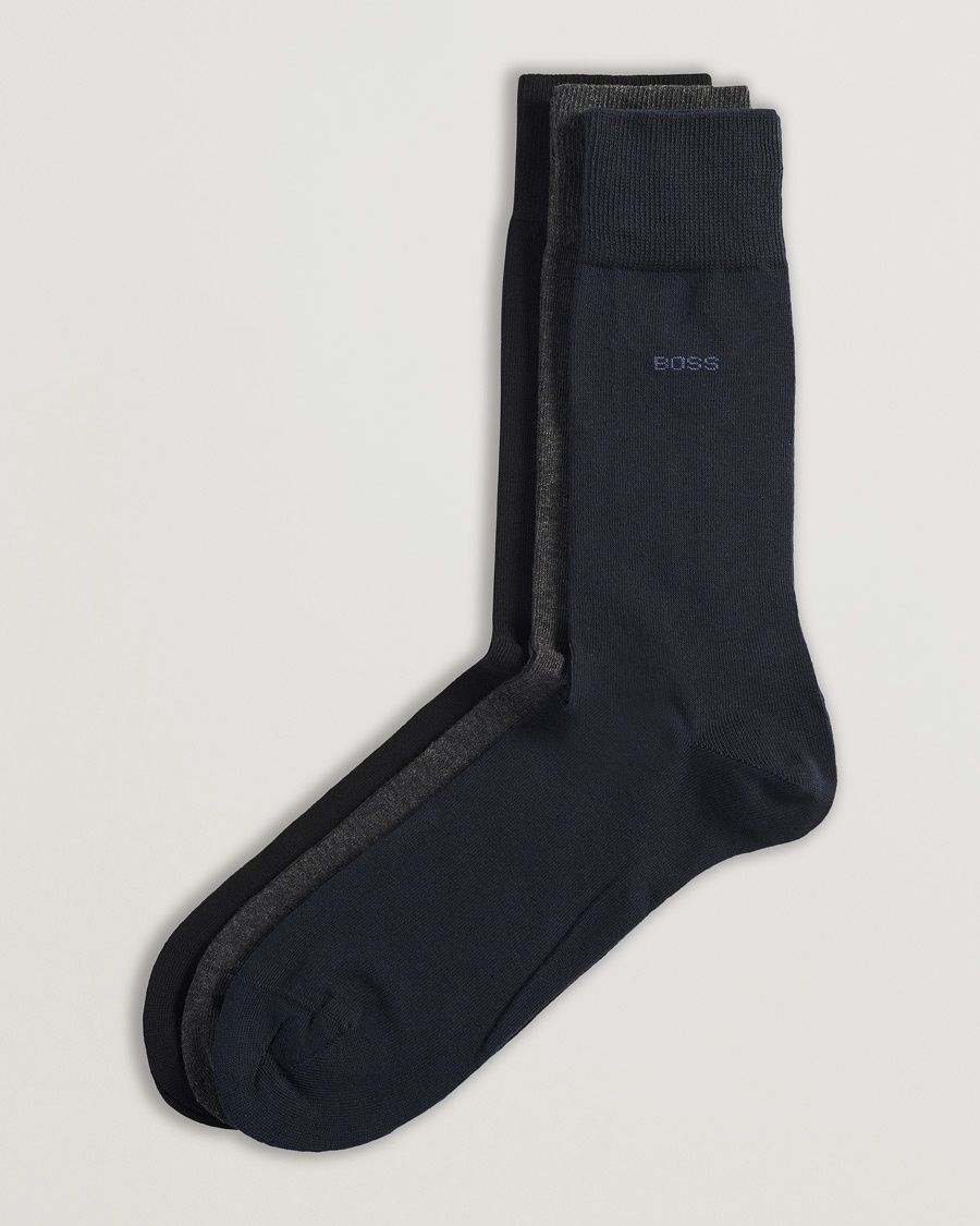 BOSS BLACK 3-Pack RS Uni Socks Navy/Black/Grey – Blå