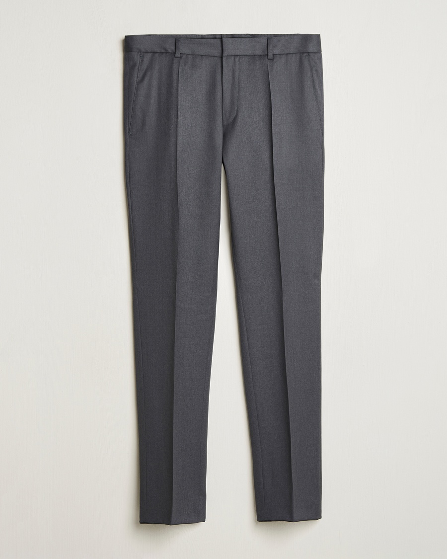 Genius Slim Fit Wool Trousers Dark Grey – Grå