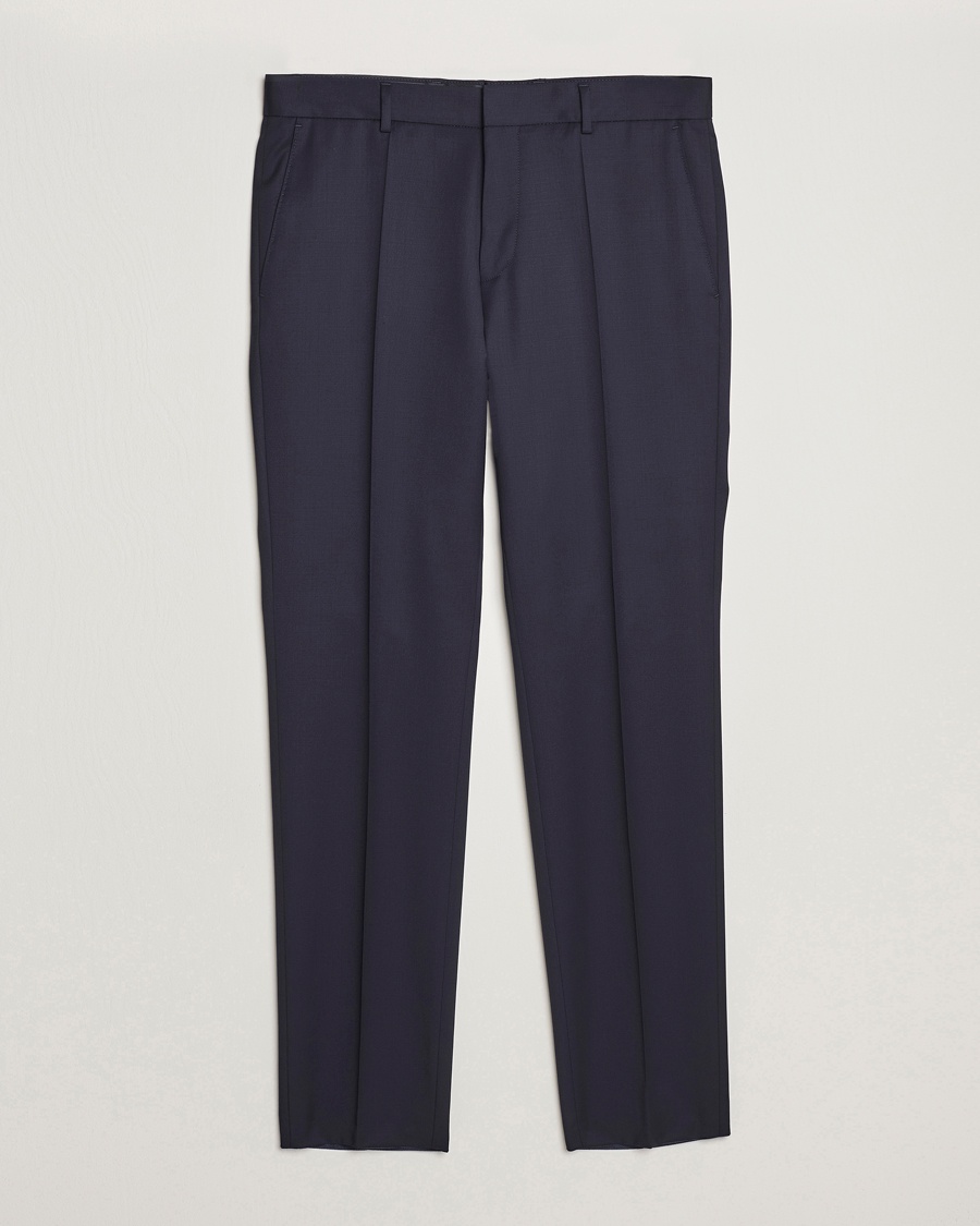 Genius Slim Fit Wool Trousers Dark Blue – Blå