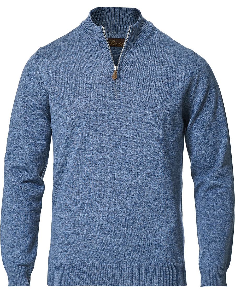 Stenströms Merino Half Zip Blue Mouliné Stenströms Merino Half Zip Blue Mouliné
