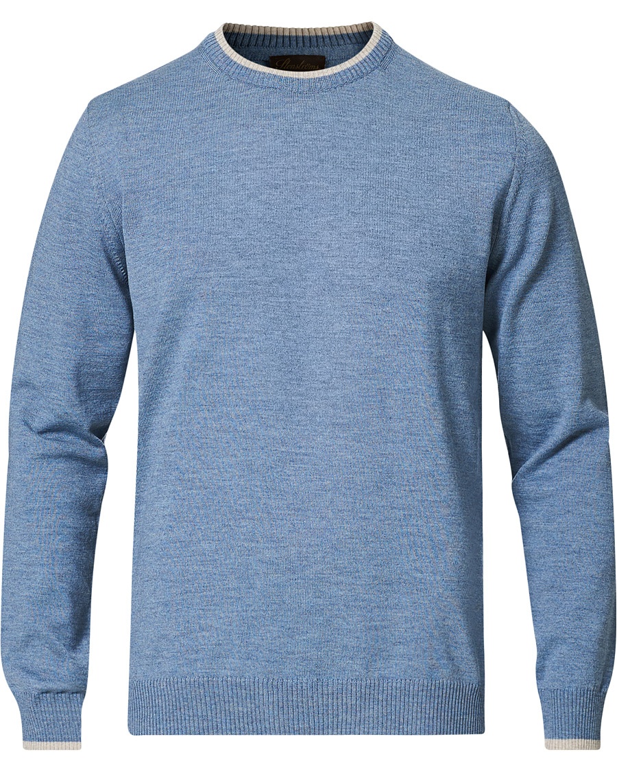 Stenströms Contrast Merino Crew Neck Light Blue Stenströms Contrast Merino Crew Neck Light Blue
