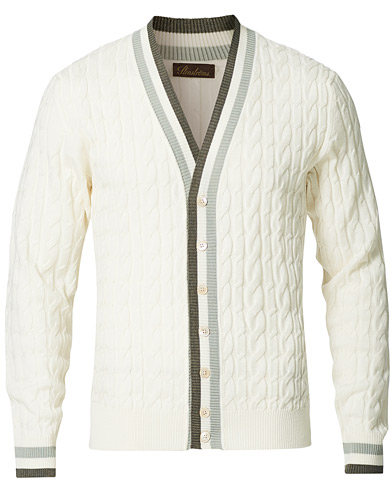 Stenströms Contrast Merino Cable Cardigan White