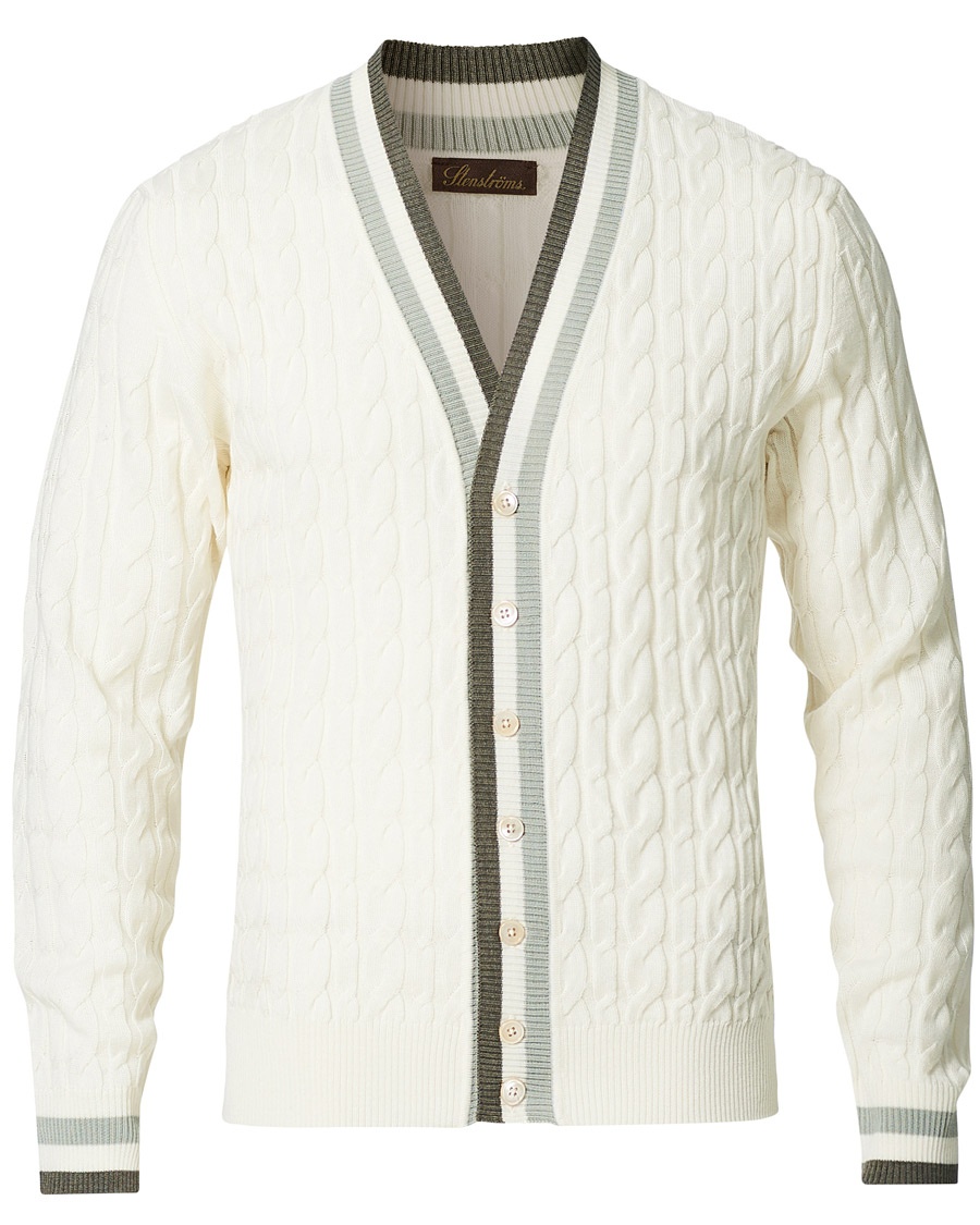 Stenströms Contrast Merino Cable Cardigan White Stenströms Contrast Merino Cable Cardigan White