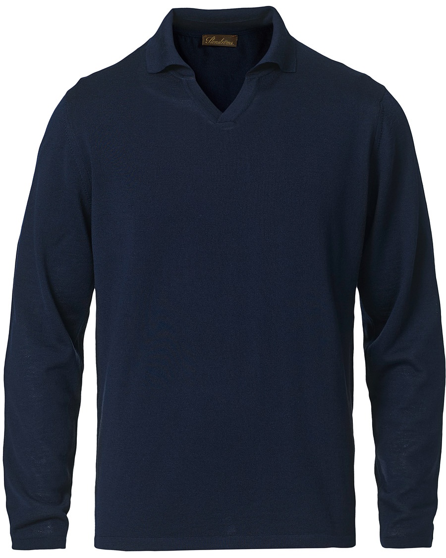 Stenströms Fine Merino Long Sleeve Polo Navy Stenströms Fine Merino Long Sleeve Polo Navy