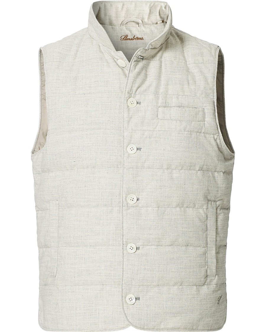 Stenströms Quilted Cotton Linen Vest Grey Stenströms Quilted Cotton Linen Vest Grey