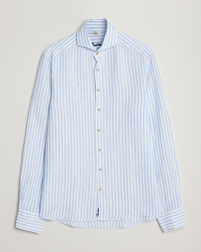  |  Slimline Cut Away Striped Linen Shirt Light Blue