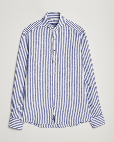 |  Slimline Cut Away Striped Linen Shirt Blue