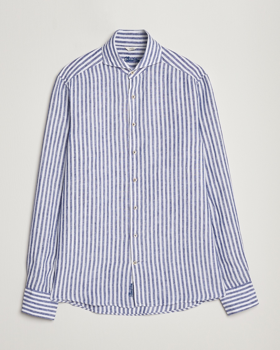 Stenströms Slimline Cut Away Striped Linen Shirt Blue Stenströms Slimline Cut Away Striped Linen Shirt Blue