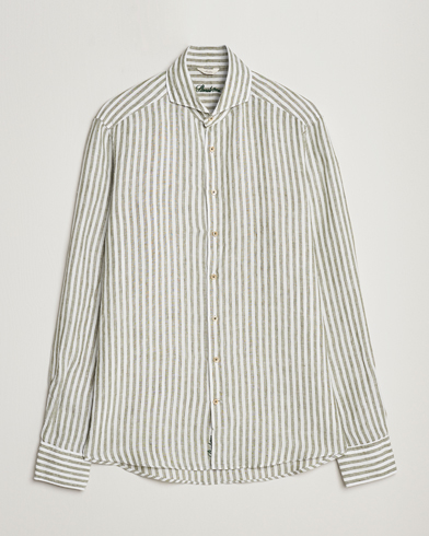 Herre | Linskjorter | Stenströms | Slimline Cut Away Striped Linen Shirt Green