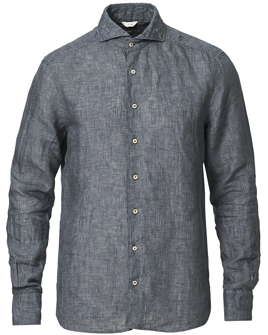 Stenströms Slimline Cut Away Linen Shirt Dark Grey Stenströms Slimline Cut Away Linen Shirt Dark Grey