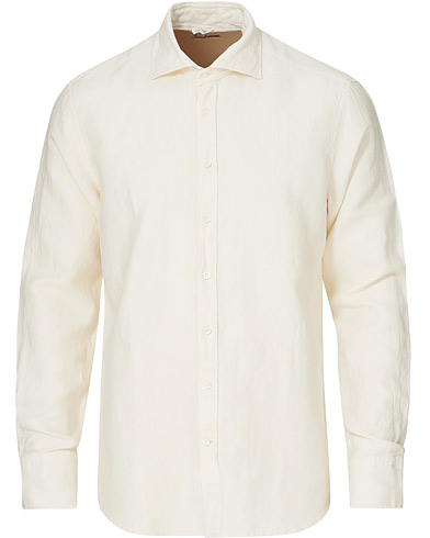  |  Fitted Body Heavy Washed Cotton/Linen Shirt White