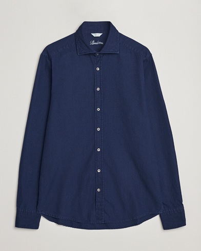 Herre |  | Stenströms | Slimline Washed Structured Denim Shirt Indigo Blue