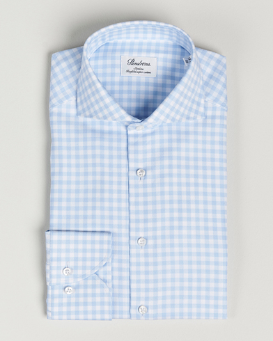 Herre | Nytt i butikken | Stenströms | Slimline Checked Cut Away Shirt Light Blue