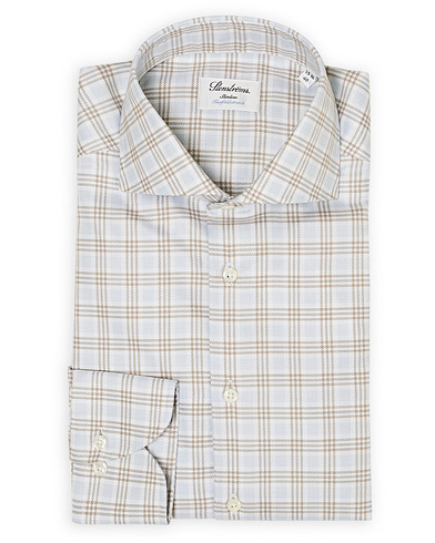Herre | Businesskjorter | Stenströms | Slimline Multi Checked Cut Away Shirt Blue/Beige