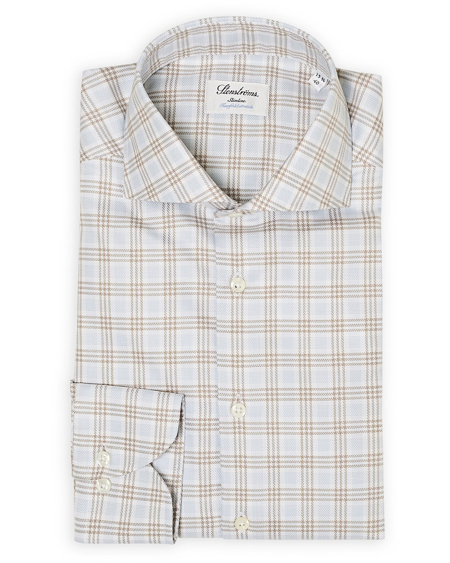 Stenströms Slimline Multi Checked Cut Away Shirt Blue/Beige Stenströms Slimline Multi Checked Cut Away Shirt Blue/Beige
