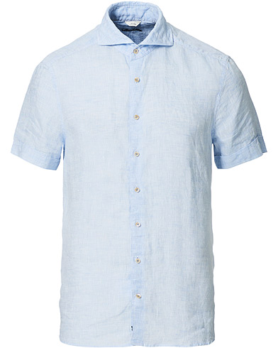 Herre |  | Stenströms | Slimline Short Sleeve Linen Shirt Light Blue