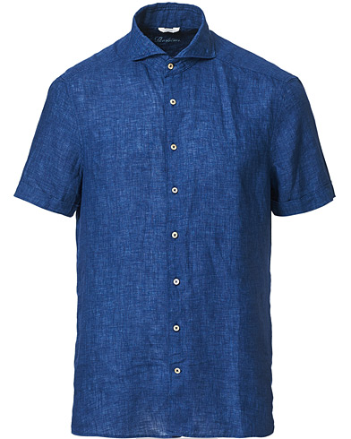 Herre |  | Stenströms | Slimline Short Sleeve Linen Shirt Dark Blue