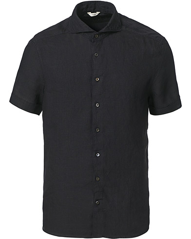 Kortermede skjorter |  Slimline Short Sleeve Linen Shirt Black