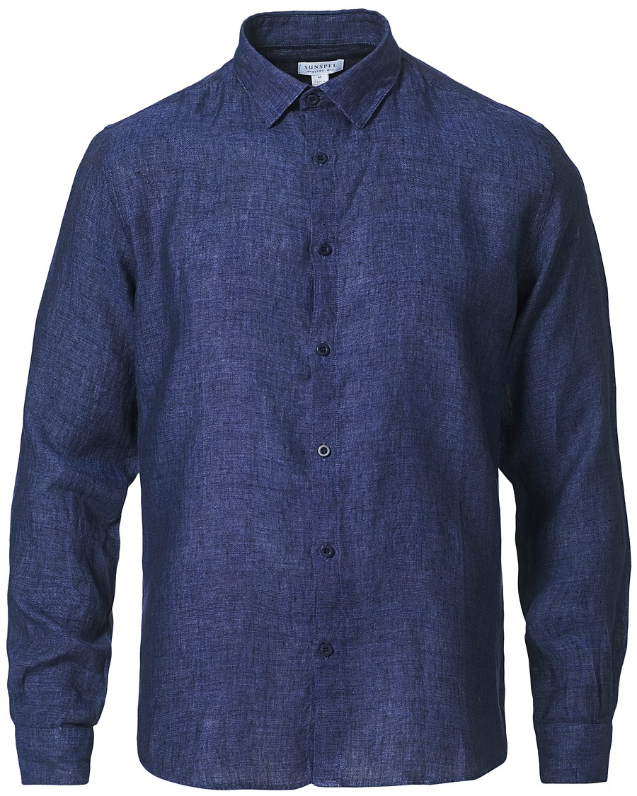 Sunspel Linen Casual Shirt Navy Melange Sunspel Linen Casual Shirt Navy Melange