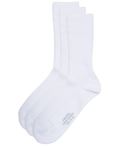 Herre |  | Amanda Christensen | 3-Pack True Cotton Ribbed Socks White