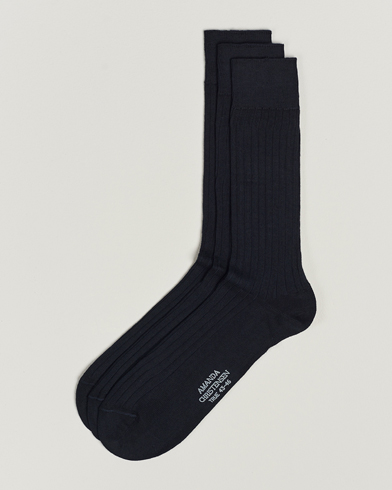 Herre | Eksklusivt Care of Carl | Amanda Christensen | 3-Pack True Cotton Ribbed Socks Dark Navy
