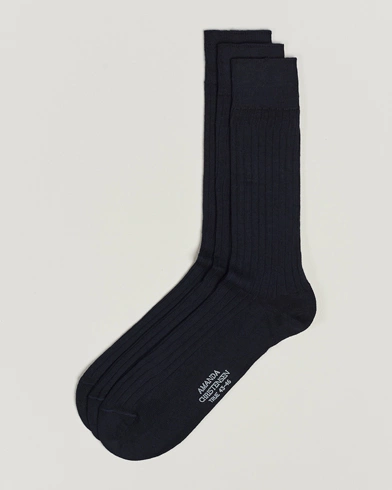 Herre | Vanlige sokker | Amanda Christensen | 3-Pack True Cotton Ribbed Socks Dark Navy