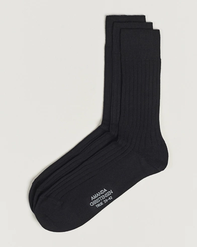 Herre | Sokker | Amanda Christensen | 3-Pack True Cotton Ribbed Socks Black