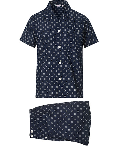 Herre | Pyjamas  | Derek Rose | Shortie Printed Cotton Pyjama Set Navy