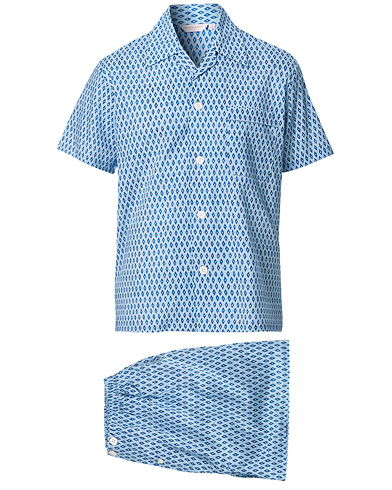 Derek Rose Shortie Printed Cotton Pyjama Set Blue