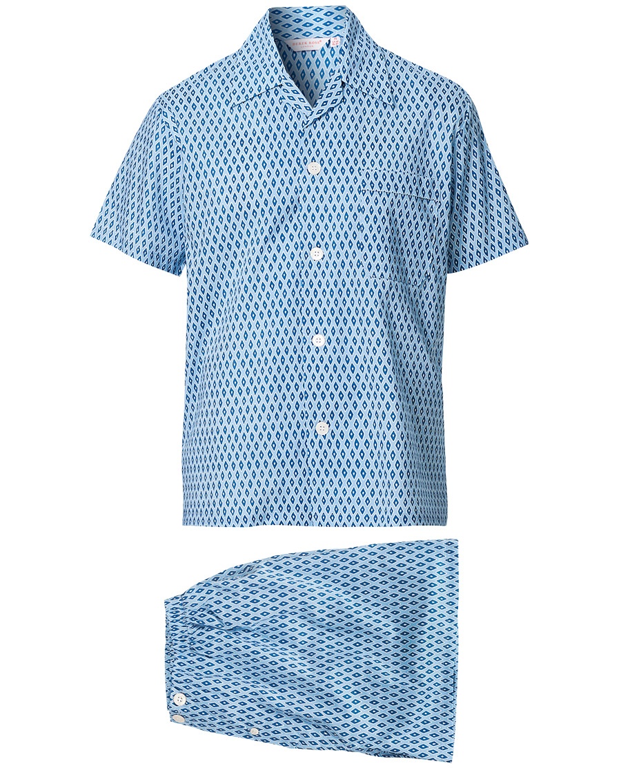 Derek Rose Shortie Printed Cotton Pyjama Set Blue Derek Rose Shortie Printed Cotton Pyjama Set Blue