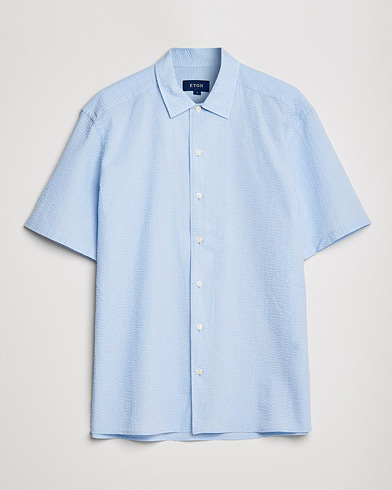 Eton Seersucker Short Sleeve Shirt Light Blue