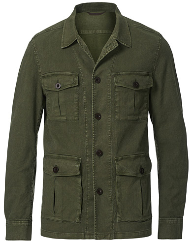 Herre |  | Oscar Jacobson | Linen Safari Shirt Jacket Olive