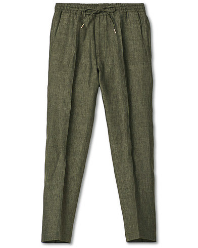 Linbukser |  Relaxed Linen Drawstring Trousers Olive