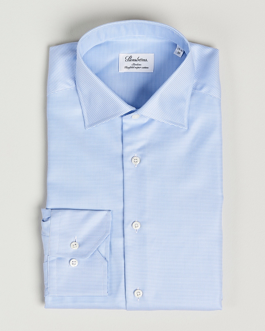 Herre | | Stenströms | Slimline Houndstooth Shirt Light Blue