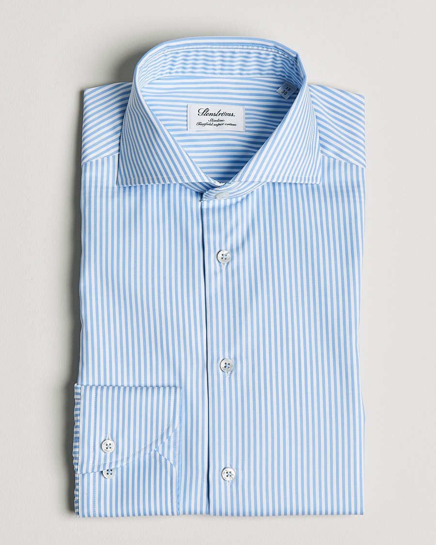 Herre | | Stenströms | Slimline Stripe Cut Away Shirt Light Blue
